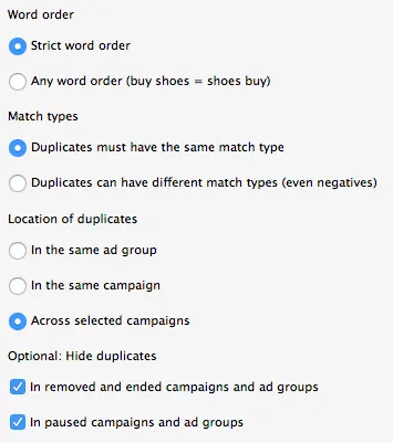 Removing duplicate keywords in AdWords Editor