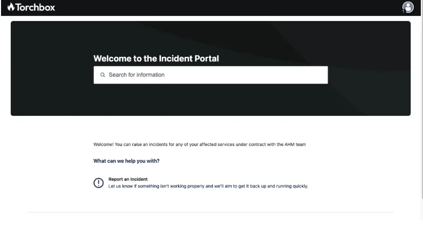 Screenshot of the Jira Incident portal Home screen