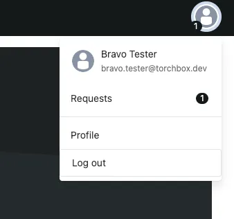 Profile dropdown showing Requests menu item
